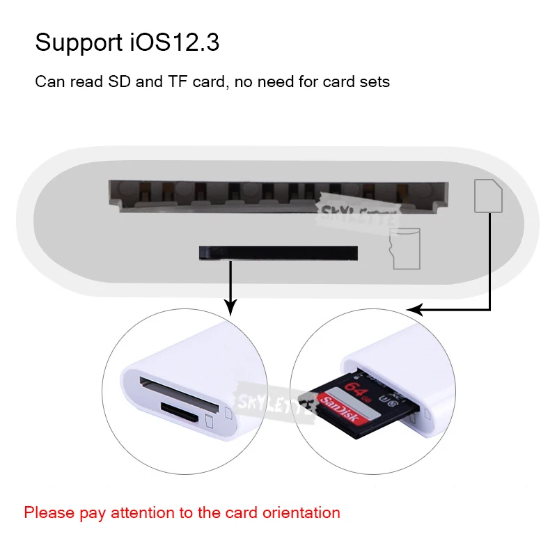 Camera SD TF Card Reader OTG Lightning SLR Kit No APP Need Data Connect Cable 2 3