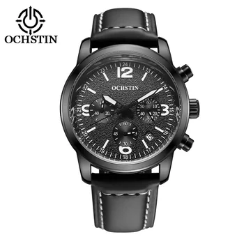 2016 Ochstin Chronograph Casual Watch Men Luxury Brand Quartz Military Sport Genuine Leather Men’s Wristwatch Relogio Masculino