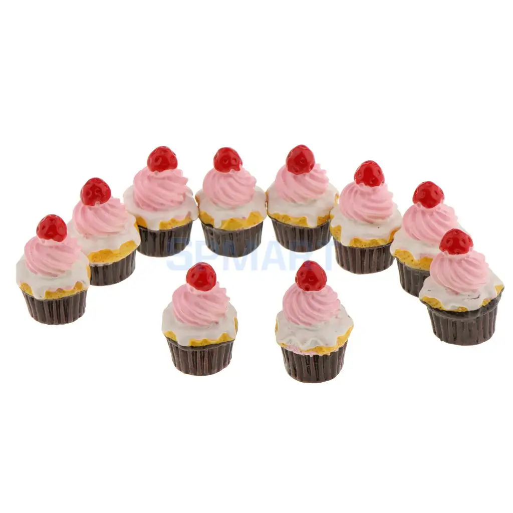 10 Pieces 1/12 Scale Dollhouse Miniatures Strawberry Dessert Cake Food
