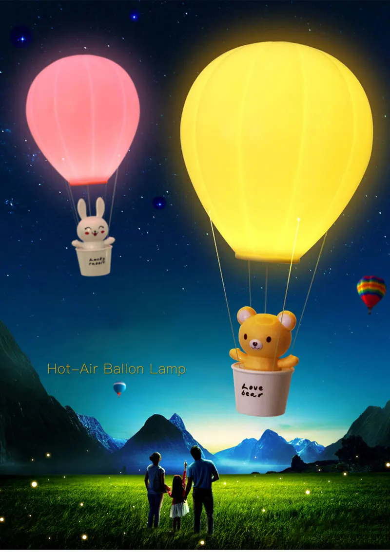 Hot Air Balloon Charging LED Night Lamp Creative Cartoon Cute Desk Lamp Bedroom Bedside Warm Light Nursing Children Baby Light (2)