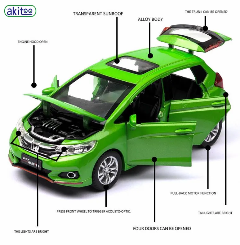 Akitoo Honda Fit Маленькая пушка Игрушечная модель со звуком и светом пульсирующая