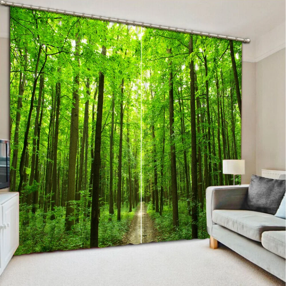 Natural Beautiful green nature scenery forest curtain home decorative