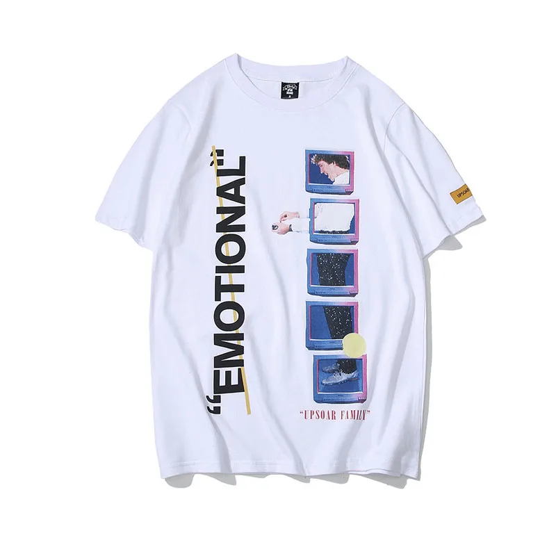 

2019 Spring and Summer new Brand High Quality English Printed Cotton Men's Loose Short Sleeved T-shirt