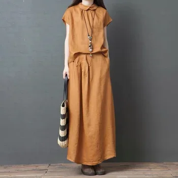 

Office Lady Turn-down Collar Year-old Female Costume Elegant Pullover Blouse Female Summer Set Loose Literary Top And Skirt