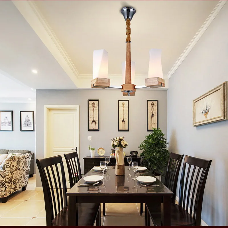 

3/5 Heads North Europe Wodden Dining Room Pendant Lamp Simple Glass Shade Wood Loft Light Bar Cafe Light Fixtures Free Shipping