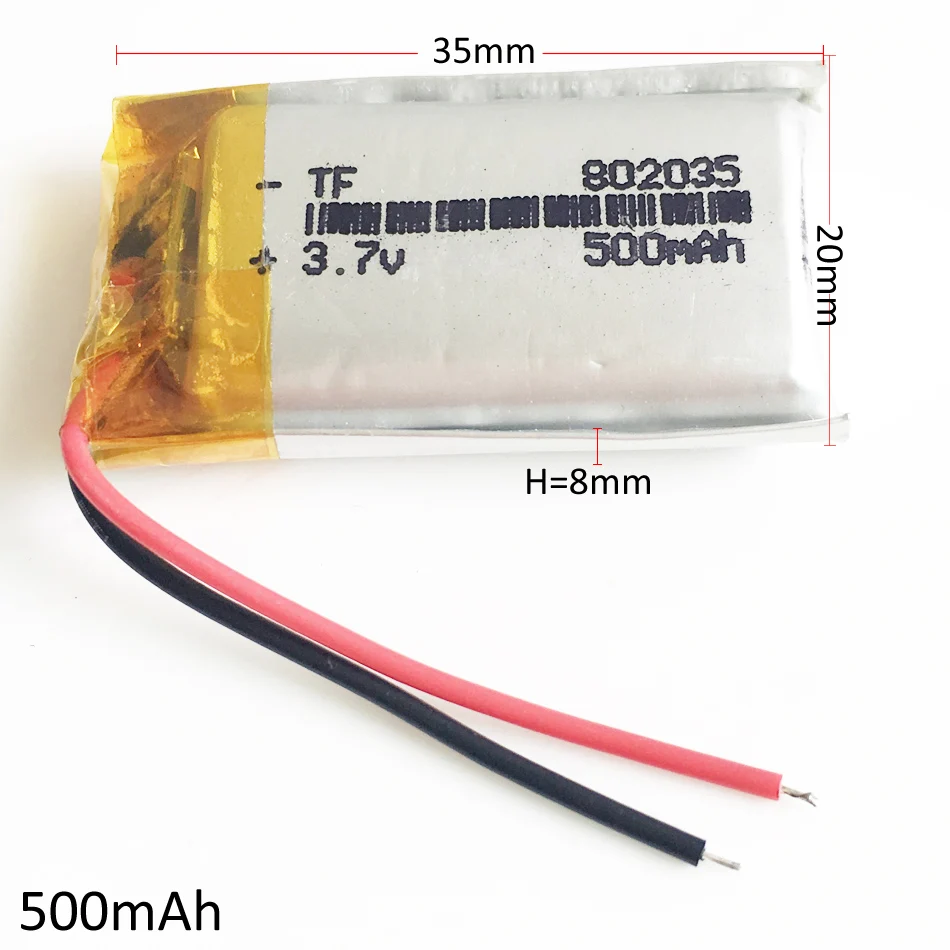 3,7 V 500mAh 802035 литий-полимерная LiPo аккумуляторная батарея для Mp3 gps PAD DVD электронная книга bluetooth гарнитура умные часы