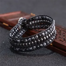 Новые браслеты-манжеты, натуральные камни, бусы, кожаный браслет, ручная работа, бисерные массивные браслеты, Прямая поставка