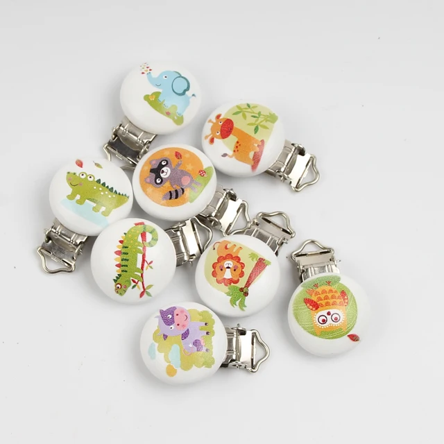 natural wooden cute pacifier clasps random 5pcs 45x30mm animal