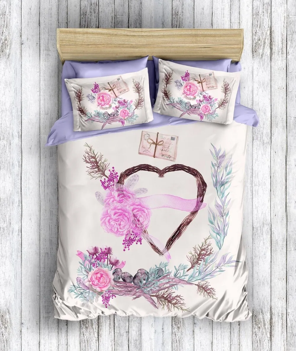

Love Theme 3D 100% Cotton Double Bedding Quilt Duvet Cover Set 3pcs