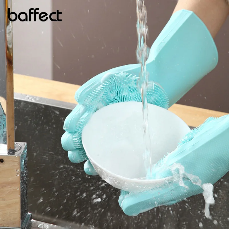 

Baffect 1 Pair Silicone Cleaning Gloves Cleaning Brush Cleaning Tool Dish Washing Gloves for Tableware Cookware Fruit Vegetable