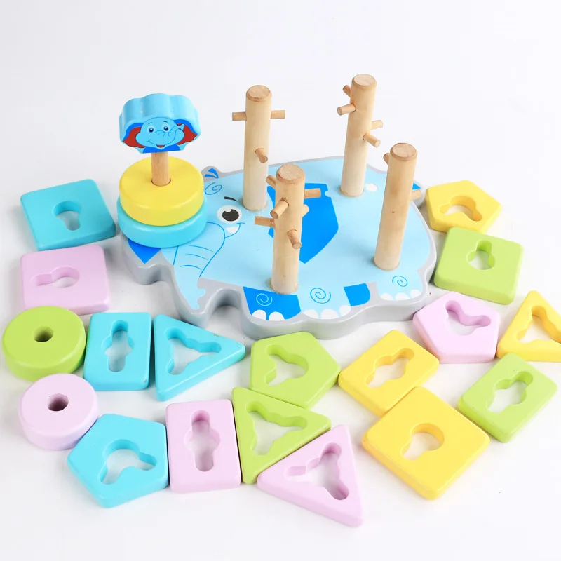 Wooden toy building block Wooden block Four columns Children monterssori develop baby intelligence early Education children gift