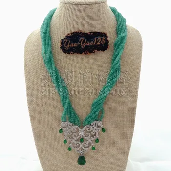 

N080144 20'' 7 Rows Green Crystal Necklace CZ Pendant