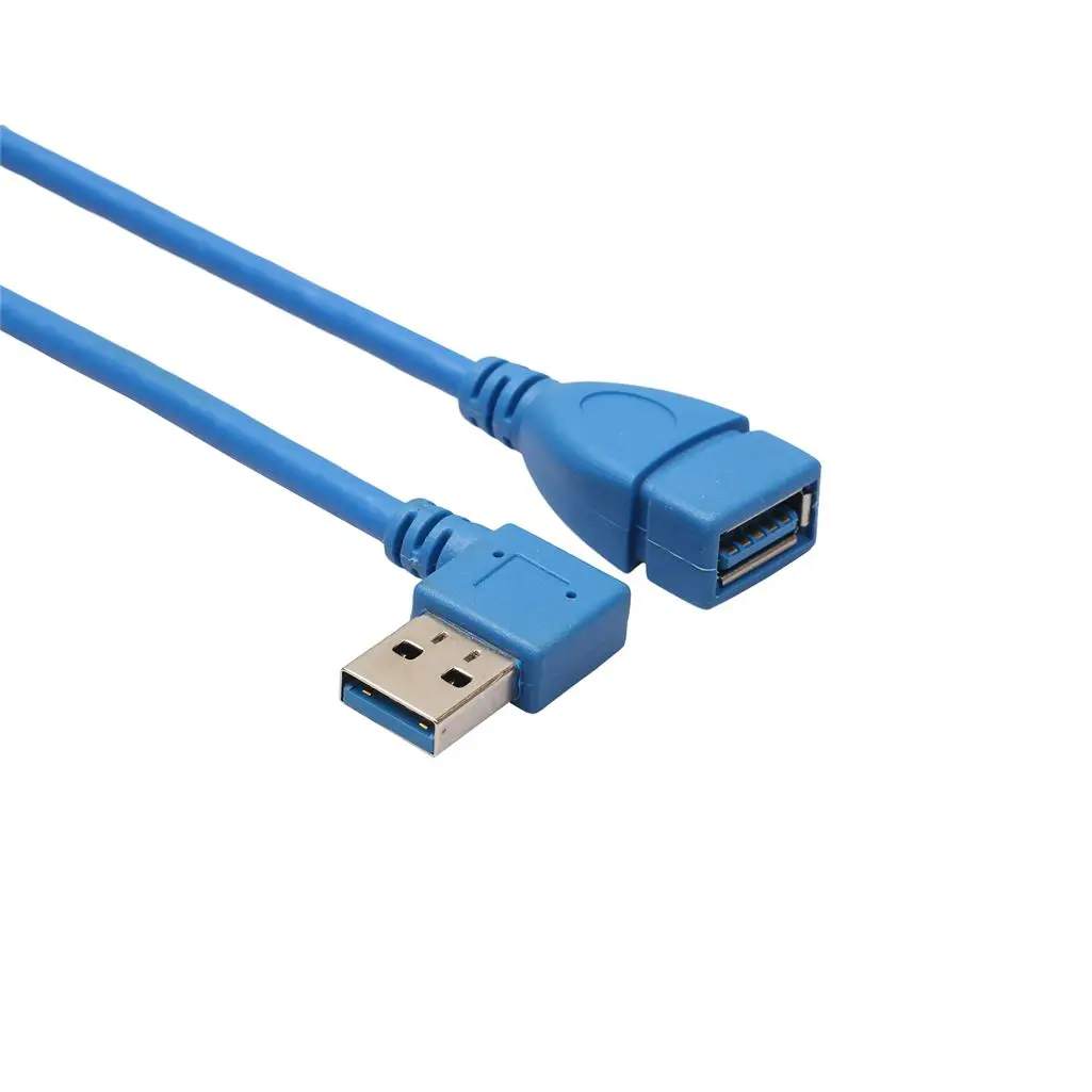 Короткий SuperSpeed USB 3,0 Мужской к женскому удлинительному кабелю, 90 градусов адаптер подключения, левый и правый угол-синий(упаковка из 2