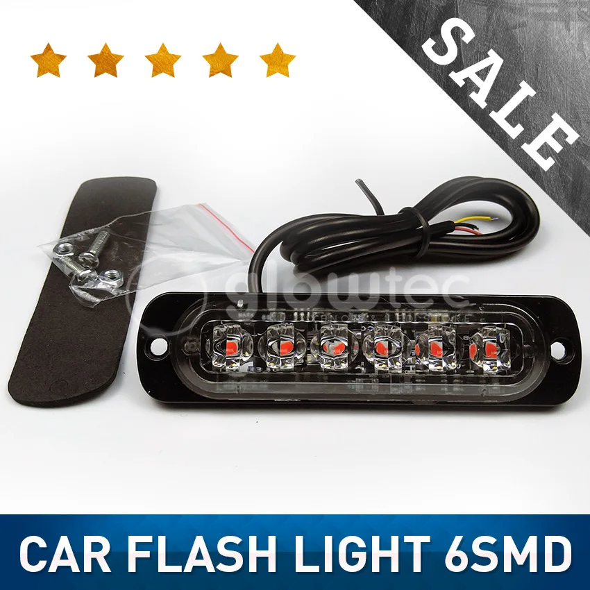 12V-24V 6 светодиодный стробоскоп Предупреждение светильник белого цвета-красный