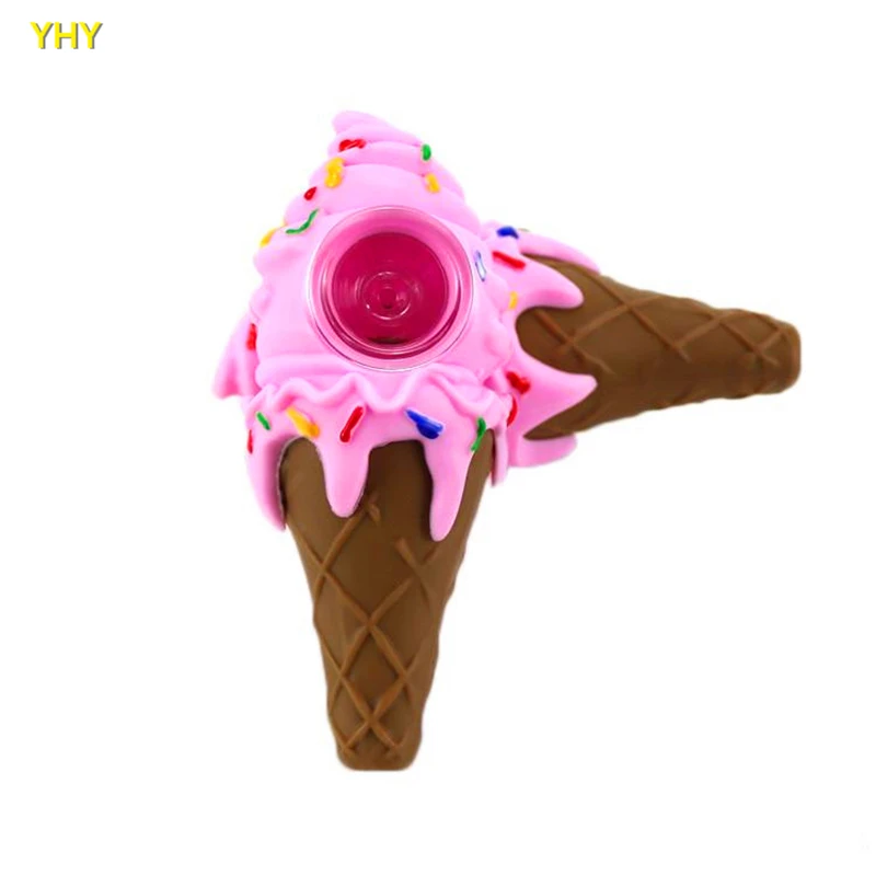 Girly soft ice-cream spoon shape tobacco smoking pipe silicone hand pipe unique glass bong pyrex glass oil burner pipes04