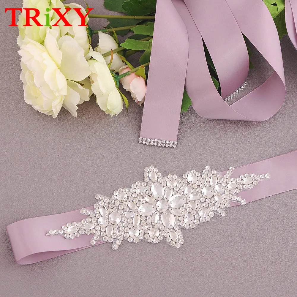 

TRiXY S121 Rhinestone Wedding Accessories Satin Wedding Dress Belt Bridal Ribbon Waistband Sash Belt for Evening Prom Dresses