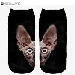 Zhbslwt 3D принтом животного кошка Сфинкс Для женщин Носки для девочек Calcetines Повседневное милый характер Low Cut носки до лодыжки несколько Цвета