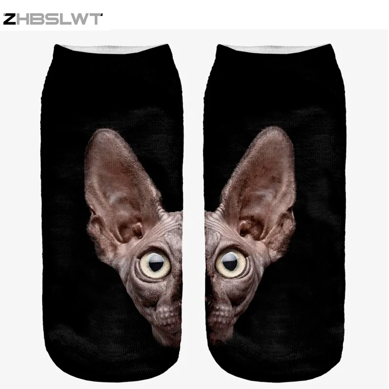 ZHBSLWT 3D Print Animal Sphynx Cat Women Socks calcetines Casual Cute Character Low Cut Ankle Socks Multiple Colors Harajuku|low cut ankle socks|women socksankle socks - AliExpress