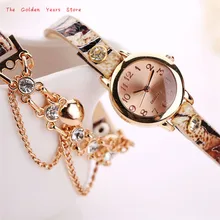 2017 New Hot Fashion Clock Women Lady Girl Watch Woman Leather Rhinestone Rivet Chain Quartz Bracelet Wristwatch Watch 1214d40