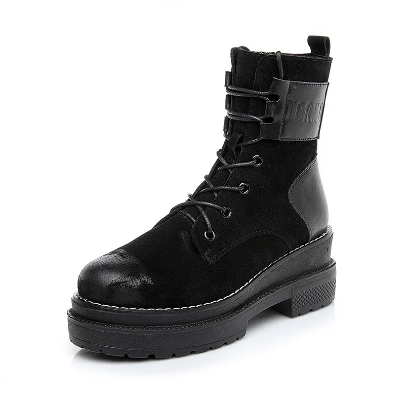 

2018 winter new fashion simple solid color thick sole Martin boots women trend leather comfortable wild casual boots.