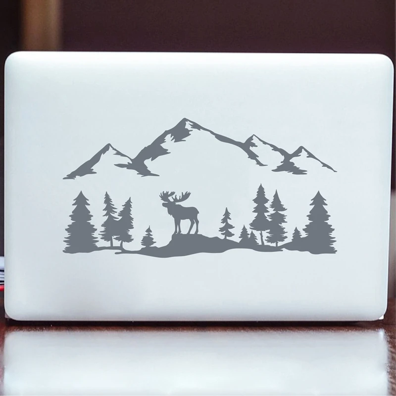 For SUV RV Camper Offroad Moose Trees Forest Mountain Silhouette Vinyl Art Sticker Car Decor Outdoors Hiking Decals Decoration fluorescent stickers