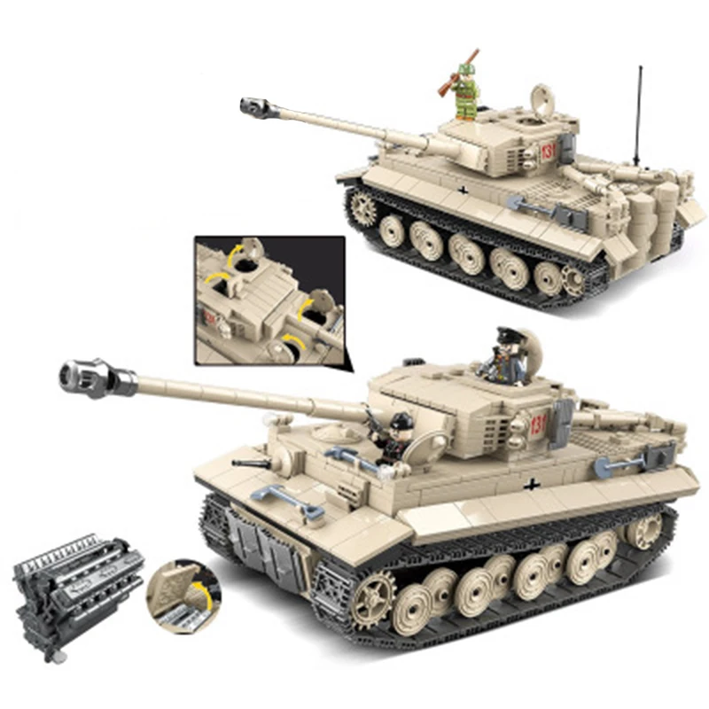 

World War II WW2 Tiger 131 JEDI Tank Model Building Blocks Legoing Military Series 100061 Children Gift Toys 1018Pcs Bricks