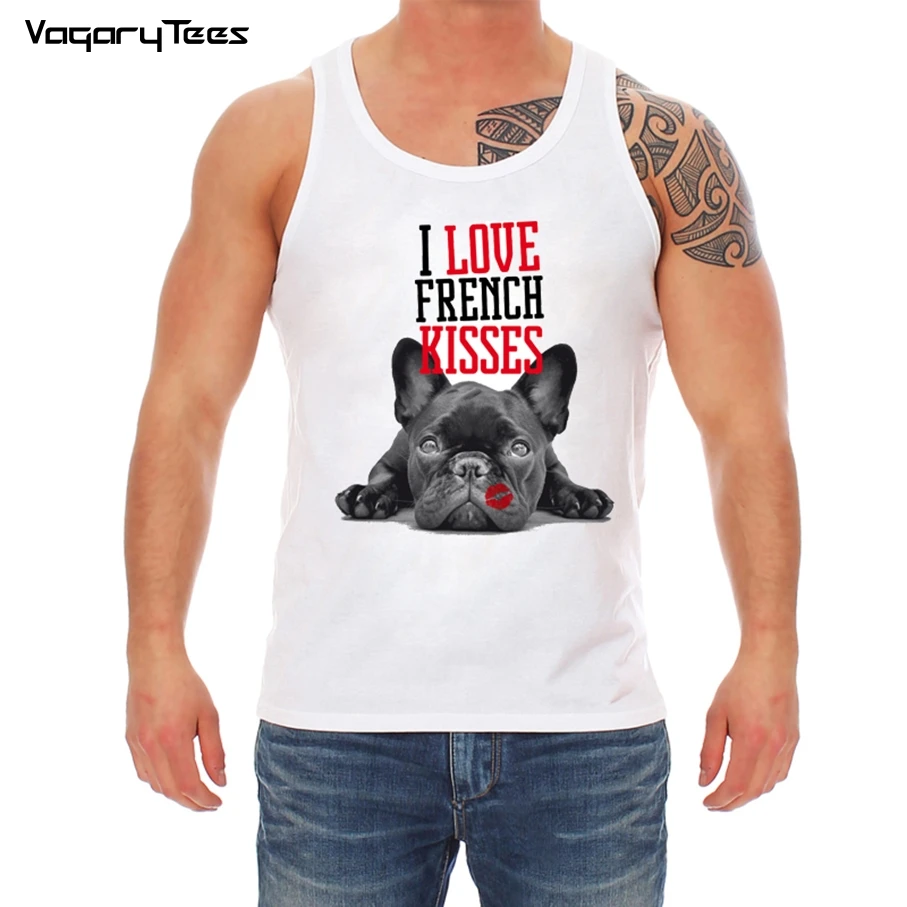 Новая стильная мужская майка I Love French Kiss, топы с принтом для влюбленных французских бульдогов, летние модные повседневные топы, красивая одежда для мальчиков