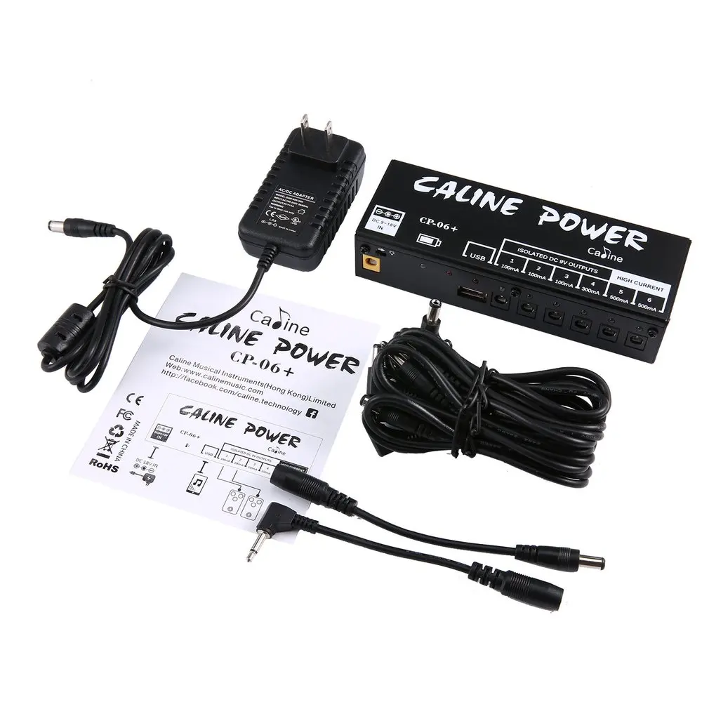 

Caline Guitar Effect Pedal Power Supply 6 Isolated DC 9V Outputs Portable Power Protection Black CP-06+