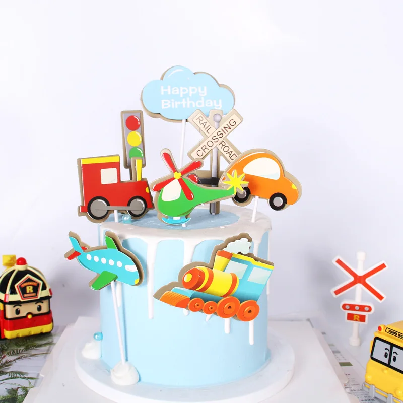 Traffic Light Locomotive Airplane Cake Decoration Rail Road Crossing Cake Topper Child Happy Birthday Party Supplies Cake Decorating Supplies Aliexpress