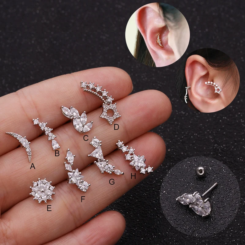 

Feelgood New Arrival 20g Stainless Steel Bar And Curved Cz Tragus Stud Cartilage Helix Earring Conch Rook Ear Piercing Jewelry