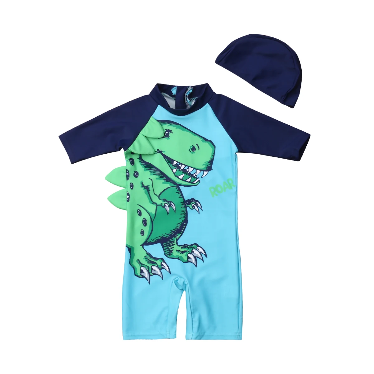Купальник для маленьких мальчиков Солнцезащитный купальник с динозавром из мультфильма, купальный костюм с головным убором для детей 1-6 лет