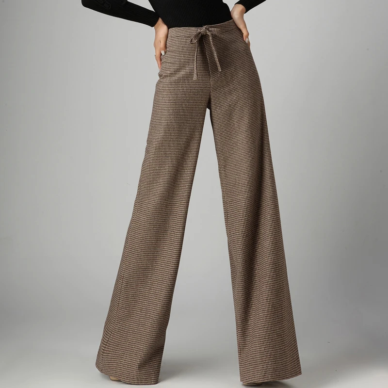 

New 2019 spring women's trousers woolen bigfoot wide leg pants fashion autumn and winter woolen cloth casual trousers 06