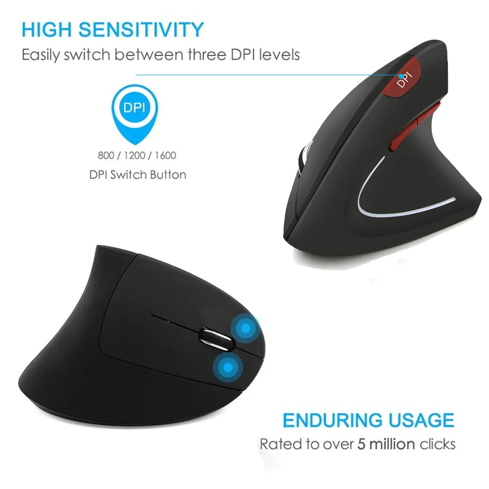 CHYI Wireless Vertical Mouse Ergonomic Computer Gaming Mice 800/1200/1600DPI USB Optical Mouse Gamer With Mouse Pad Kit For PC best computer mouse