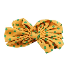 Lovely Lady Bow Headband Ponytail Holder Hair Tie Band (Turmeric + Green Point)