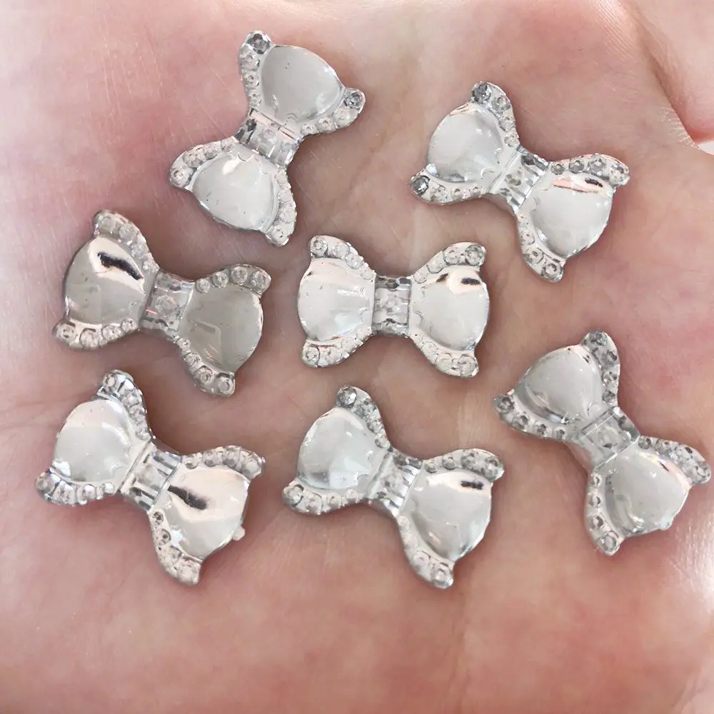 Shiny Resin 14mm*20mm BOW FlatBack Rhinestone Wedding DIY Hair Ornamen 40pcs jewelry making supplies
