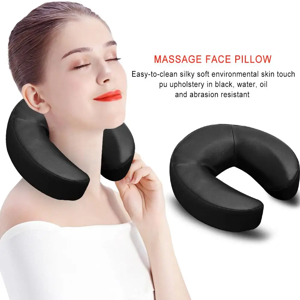 U Shaped PU Leather Foam Face Cradle Cushion Pillow For Massage Chinese Acupuncture Table Black Universal 5