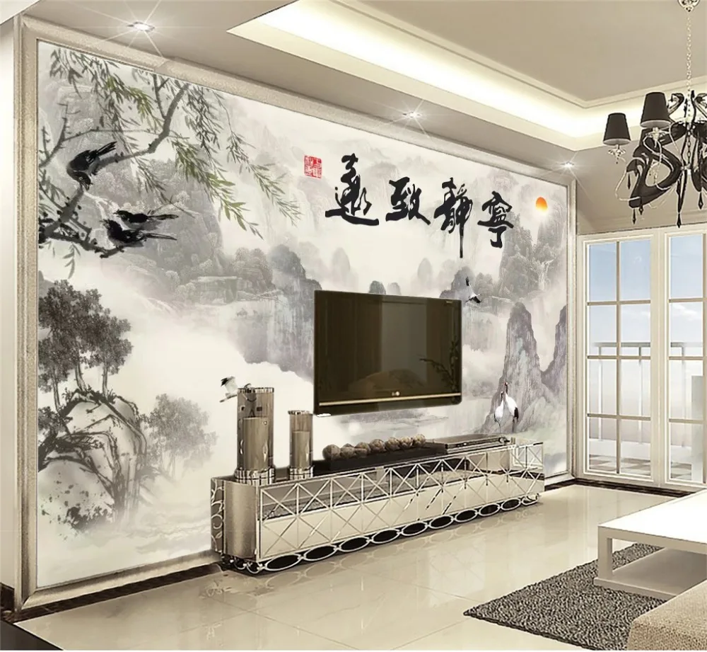 

Custom Any Size 3D Mural Wallpaper Quiet And Far Hand-Painted Ink Landscape Painting Home Decor Living Room Wall Covering