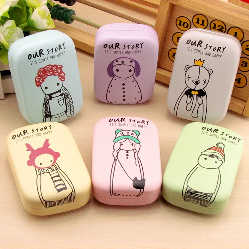 Simple And Happy Cosmetic Contact Lens Case With Mirror Colored Contact