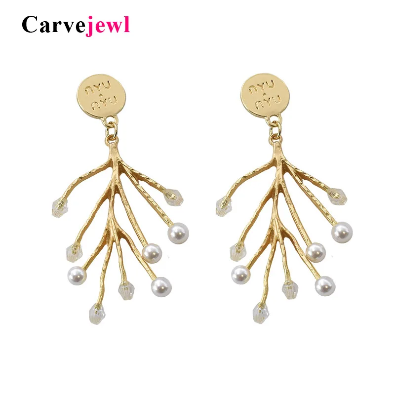 

Carvejewl Timeless Wonder glam faux pearl branch tree dangle Earrings golden gown Party Gift plastic Post anti allergy earrings