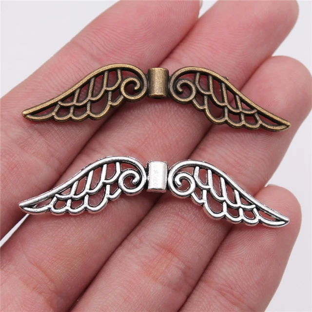 Wholesale SUNNYCLUE 1Box 100Pcs Christmas Charms Alloy Angel Wings Beads  Bulk Tibetan Style Wing Beads for jewellery Making Charms Fairy Angel Wing  Spacer Loose Beads Bracelets Earrings Supplies Antique Silver 