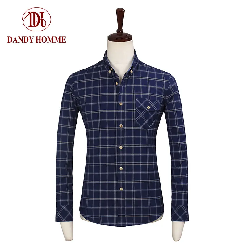 DANDY HOMME2016fashion Осенняя брендовая одежда мужские повседневные рубашки с длинными рукавами в клетку и темно-синие, новая поставка зауженные мужские рубашки для мальчиков однобортный