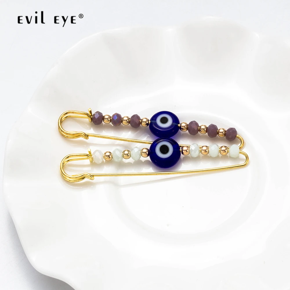 Злой Глаз бусина брошь фиолетовый белый кристалл булавка ювелирные изделия Золотая брошь для женщин мужчин детей DIY подарки EY5355