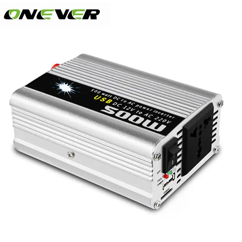 

Onever 500W Car Inverter 12V 220V 50Hz Auto Inverter 12 220 Cigarette Lighter Plug Power Converter Inverter Peak Power 1000W