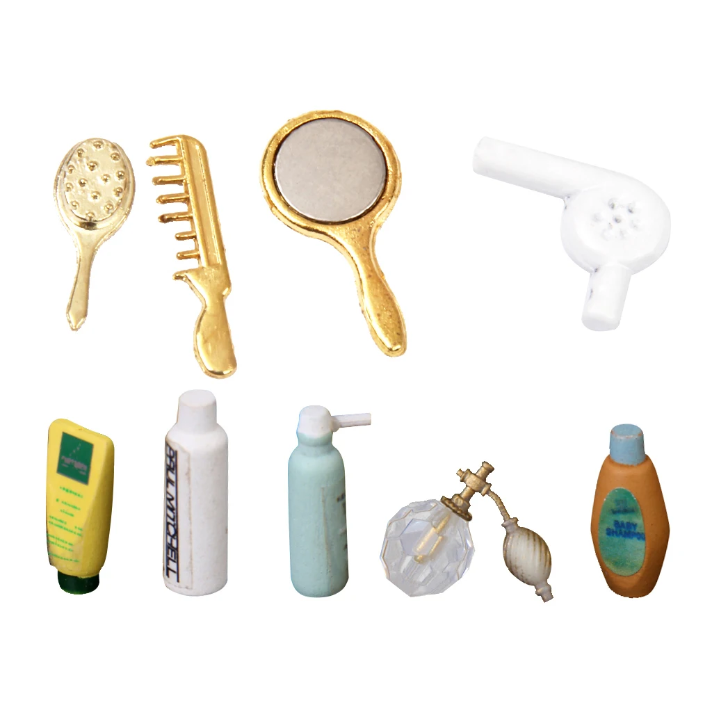 MagiDeal Dolls House Miniature Shampoo Bath Toiletries Set Bathroom Perfume Shampoo Bath Shower Accessory Decoration Set