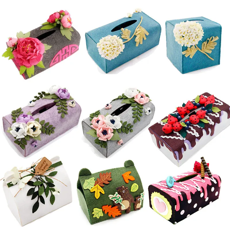 

14 Styles Home Tissue Case Handmade Felt Cloth Paper Towel Box Flowers Style Napkin Paper Container Creative Felt DIY Package