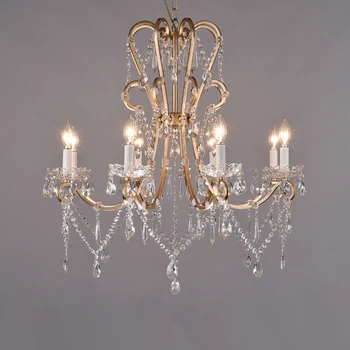 

French European style palace iron crystal pendant light lamp dining room bedroom real princess hanging lighting