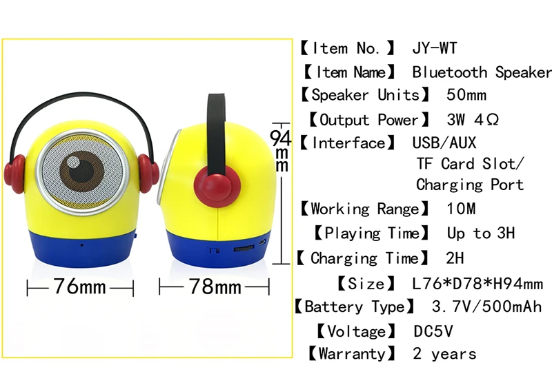 Беспроводная bluetooth-колонка Nasin JY-WT с милым рисунком из мультфильма, портативная мини-колонка с bluetooth на открытом воздухе, прекрасная поддержка tf-карты для xiaomi