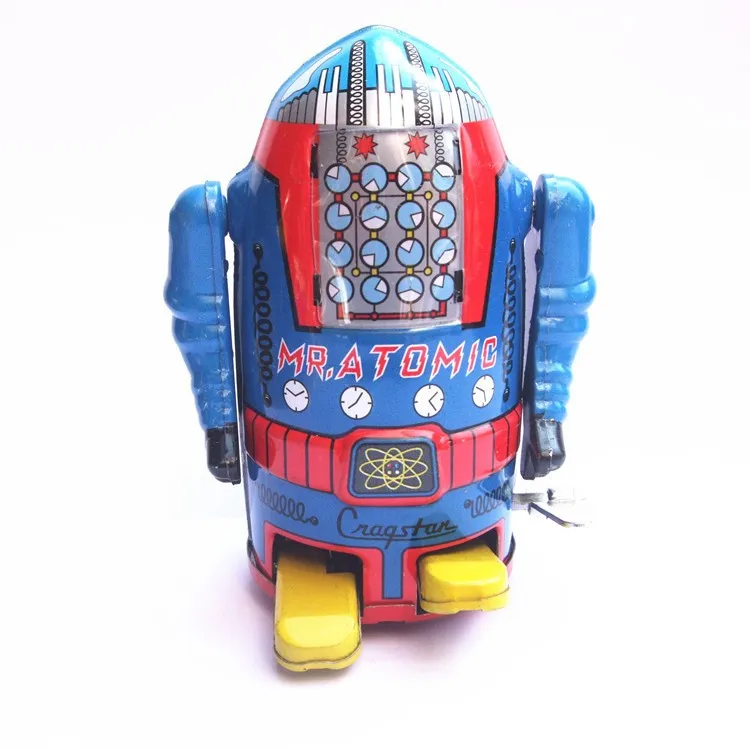 

[New] Classic collection Retro Clockwork Wind up Metal Walking Tin Space robot cragstan Mr.atomic model Mechanical toy kids gift