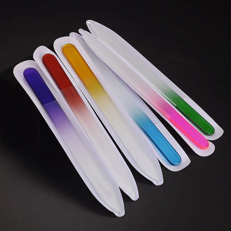 

10Pcs/lot Etch Glass Nail File Buffer with colorful handle long lasting Durable Crystal nail Tools for nature nails
