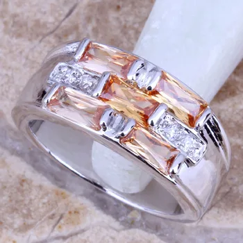 

Luxurious Brown Morganite White CZ Silver Plated Women's Jewelry Ring Size 6 / 7 / 8 / 9 R0449